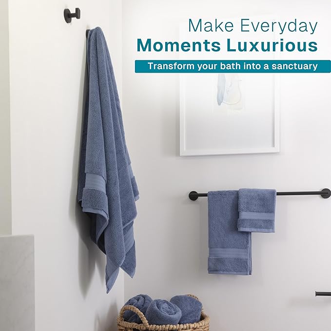 100% Organic Cotton Bath Towel Set | Bathroom Luxury Towel Set of 6 | GOTS Certified | Hotel Premium Towels | 700 GSM | 2 Bath Towel 30 x 56 | 2 Hand Towel 16 x 30 | 2 Wash Cloth 13 x 13 | Dark Blue