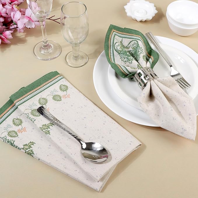 FINGERCRAFT Cloth Napkins, Set of 4 Cotton Linen Blend Printed Dinner Napkins Cloth Mitered Corner Perfect for Parties Dinners Weddings Cocktail Christmas Easter 20x20 Country Side