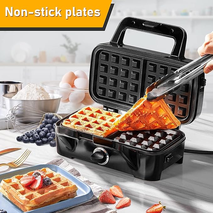 Waffle Iron with Removable Plates, 1200W All-Clad Waffle Maker for Pancake & Breakfast Sandwich, Nonstick Plates, 5-Gear Temperature Control, Cool Touch Handle, Easy to Clean for Family