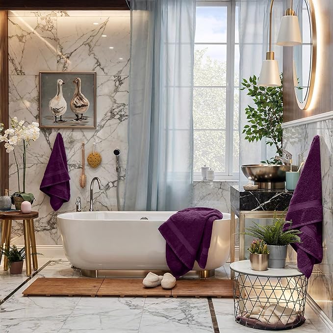 RIVERSIDE Luxury 6 Piece Towel Set, 2 Bath Towels, 2 Hand Towel, 2 Wash Cloths, 100% Cotton, 600 GSM Hotel Quality, Soft, Highly Absorbent Towels for Bathroom, Purple Towel Sets