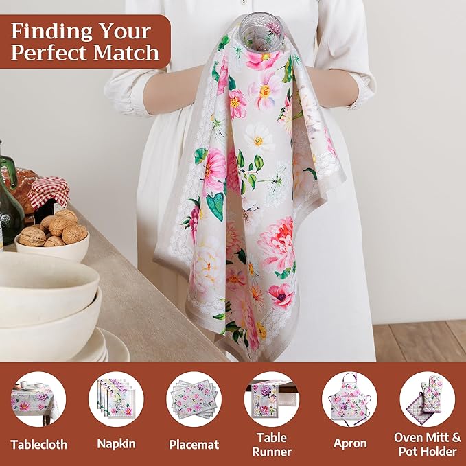 Maison d' Hermine Kitchen Towels Set of 3 100% Cotton 27.50" x 20" Reusable Cloth Tea Dish Towels Absorbent with Hanging Loop for Kitchen Gifts for Mothers Day Spring/Summer (Pivoine)