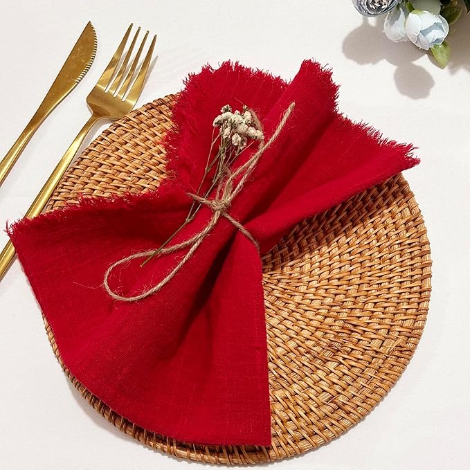 24Pack Red Cloth Napkins 17x17Inch Red Napkins Cloth with Fringe Soft Cotton Cloth Napkins Washable Rustic Dinner Napkins Cloth for Wedding Party Dinner Table