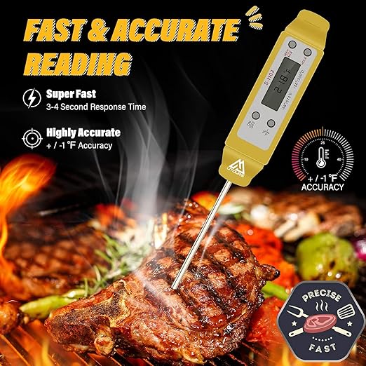 Digital Food Cooking Thermometer, 304 (18/10) Stainless Steel Thermometer Instant Read Meat Thermometer for BBQ Grill Smoker Milk and Water