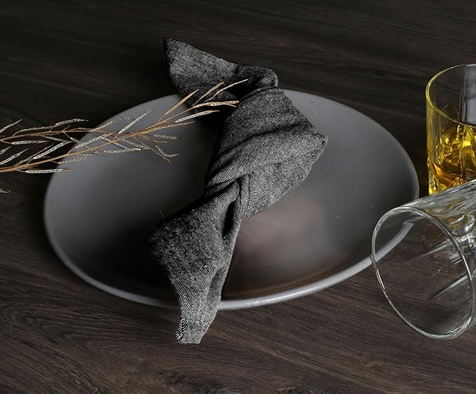 Native Fab Set of 4 Chambray Cloth Napkins - 100% Cotton, 17x17 Inches, Soft, Durable, Washable, Hotel-Quality Dinner Napkins - Reusable Table Linen for Home Dining, Café, Events, Buffet, Black