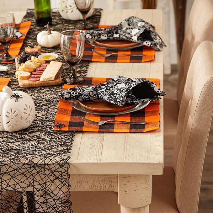 DII Buffalo Check Collection, Classic Farmhouse Tabletop Set, Placemat Set, 13x19, Orange & Black, 6 Piece