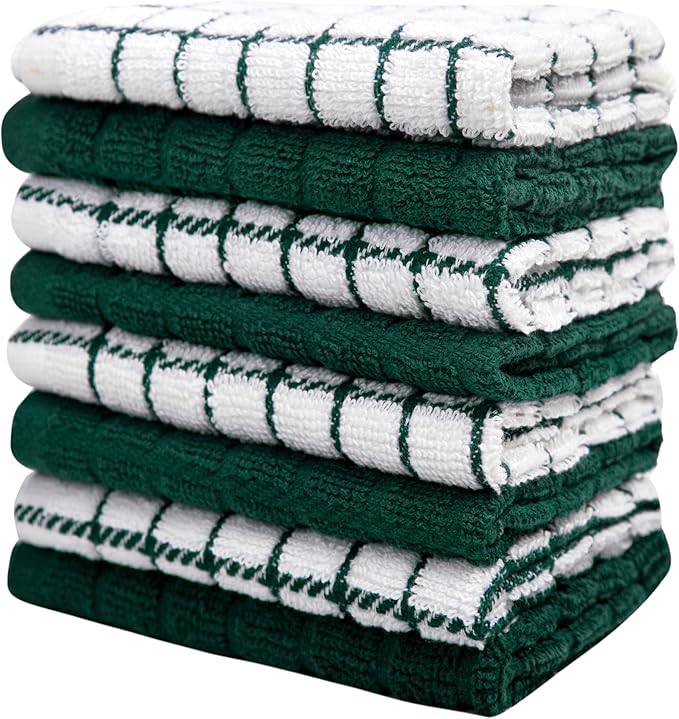 Bumble Dish Cloths (8 Pack) | 12" x 12" | 100% Cotton Kitchen Towels | 405 GSM | Soft, Highly Absorbent & Durable Dish Towels for Kitchen | Green