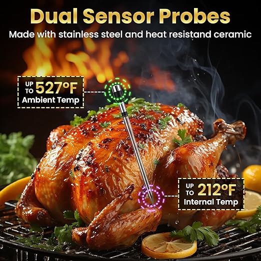 800FT Wireless Meat Thermometer,Digital Cooking Thermometer with 1 Probes-Wireless Rechargeable, Alarm Function,Instant Read,with iOS & Android App,for Grilling Smoking Oven BBQ