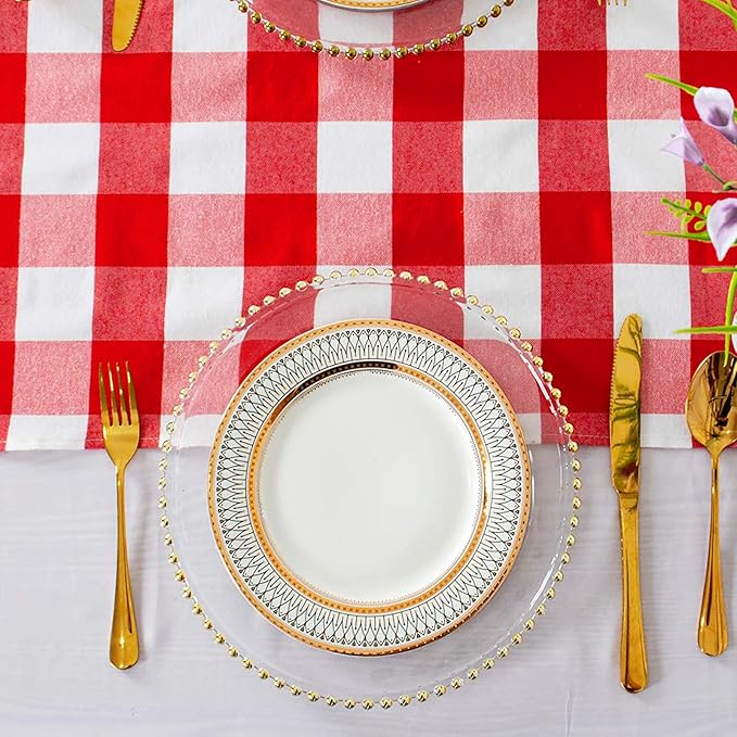 DUOBAO 2pcs 14x90 Inch Red and Black Buffalo Plaid Table Runner with Tassels Perfect for Dining Room, Kitchen, and Holiday Gatherings