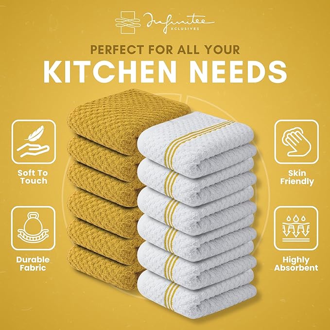 Infinitee Xclusives Premium Kitchen Towels - [Pack of 24] 100% Cotton Kitchen Hand Towels (15 x 25 Inches) - Dish Towels for Kitchen |Radiant Yellow|