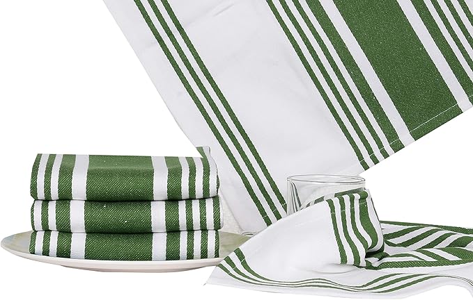 Urban Villa Kitchen Towels 100% Cotton Dish Towels for Kitchen (Set of 6)20”x30” Dish Cloths Highly Absorbent Kitchen Linen Set with Hanging Loop Perfect for Drying Dishes Cleaning Towels-Green White