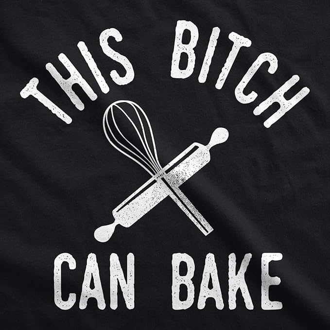 Crazy Dog T-Shirts Baking Apron – This Bitch Can Bake Design Featuring Whisk and Rolling Pin – Adjustable Straps and Pocket