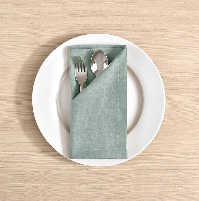 FINGERCRAFT Cloth Napkins, Cotton Linen Mitered Corner Soft Durable Washable Napkins Cloth 12 Pack, 20x20 inch Premium Quality for Home Hotel Parties Christmas Wedding Dinner Aqua Easter Color
