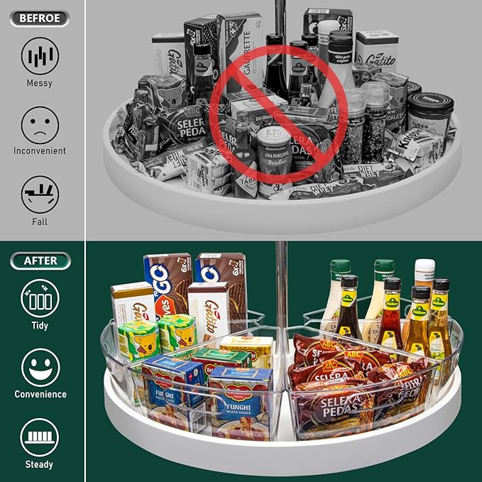 JEISSLIA Lazy Susan Cabinet Organizer Bins for 26"/ 28"/ 32" Diameter Corner Organizer, Plastic Cabinet Storage Bin, 1/8 Wedge - Food Safe, BPA Free, with Non-Slip Pads (for 26" Diameter, 4 Pack)