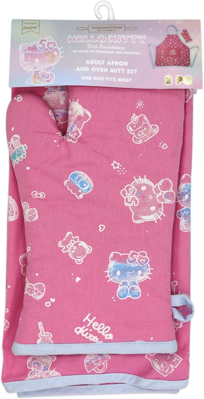 Handstand Kitchen Hello Kitty Print 28" Adult Apron and Pot Holder Set