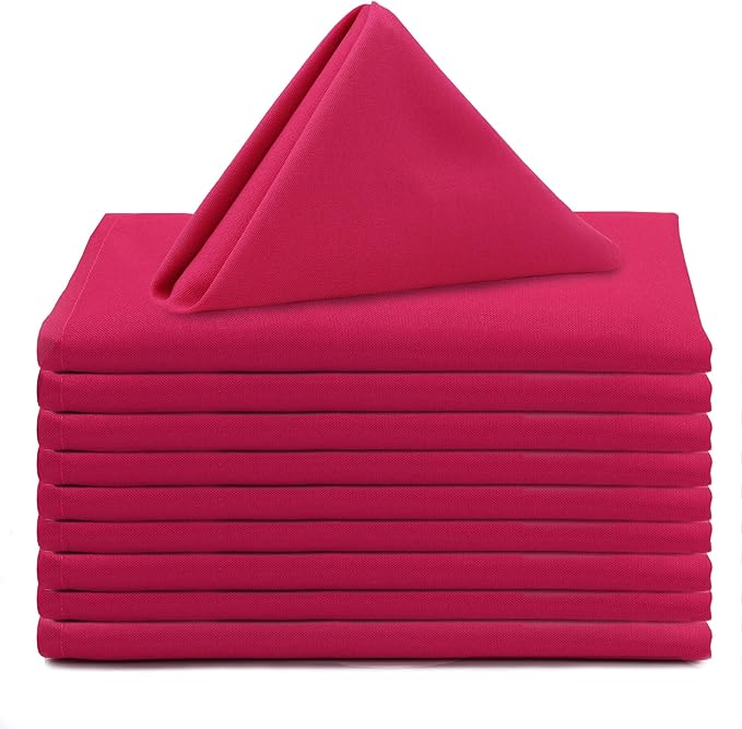 Your Chair Covers Cloth Polyester Napkins, 20 x 20 Inch, Washable Dinner Fabric Linen Napkins with Hemmed Edges for Restaurant, Wedding and Holiday Pack of 10 (Fuchsia)