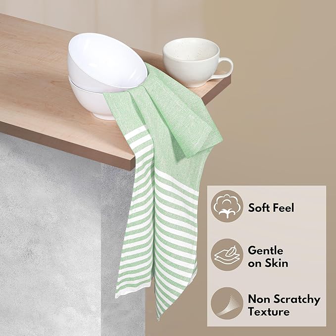 Stripe Cloth Dinner Napkins 4 Pack, 18x18 Inches, 100% Cotton, Machine Washable Table Linen, Durable Reusable Cloth for Everyday Meals, Farmhouse Easter Dining, Green Chambray