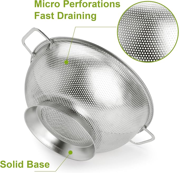 Gulex Colander Stainless Steel 5-Quart, Strainer for Kitchen Food, Dishwasher Safe