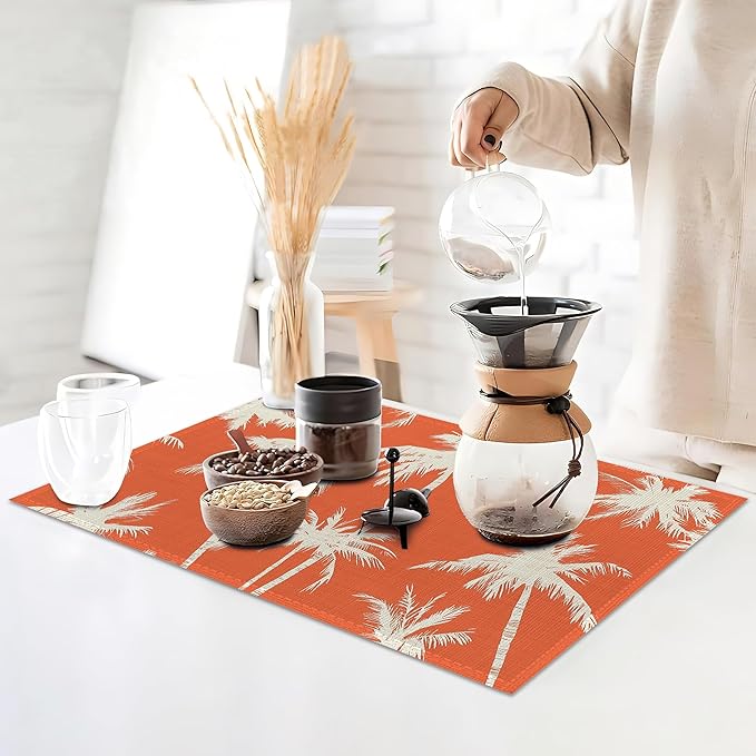 Placemats12x18 Inch,Tropical Tree Placemats,Palm Trees Kitchen Dining Coffee Table Mats Set of 6 for Home Indoor Outdoor Party