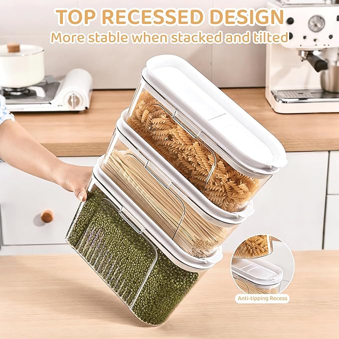 Cereal Container and Rice Storage Dispenser-Airtight Food Storage Organizers BPA-free Plastic Kitchen Pantry Storage Containers food-grade PET material Suitable for rice, grains (4L(4PC)