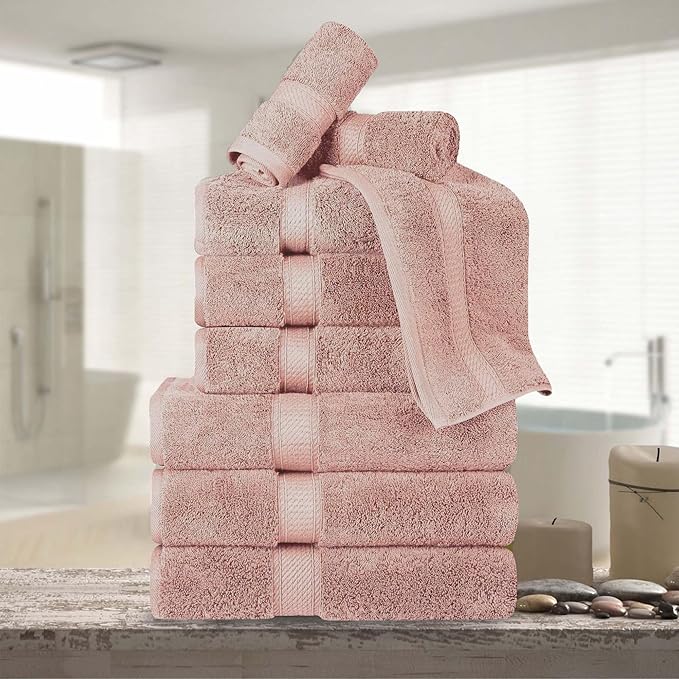 Superior Egyptian Cotton Pile 9-Piece Towel Set, 3 Bath, 3 Hand, 3 Face Towel/Washcloth, Heavyweight, Ultra Soft Luxury Towels, Thick Plush Essentials, Guest Bath, Spa, Hotel Bathroom, Muted Mauve