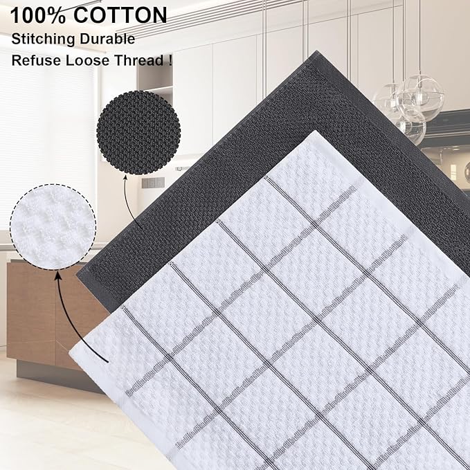 12 Pack Kitchen Towels and Dishcloths Set, 100% Cotton Soft and Absorbent Kitchen Towels 16 x 25 inche & 13 x 13inche Dishcloths