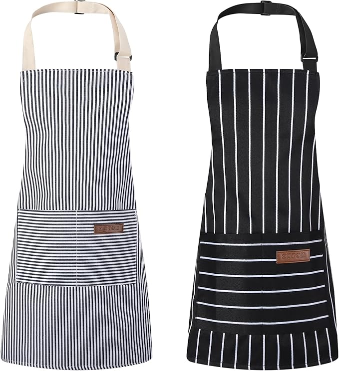 2 Pack Stripes Kids Apron, Kids Cooking Aprons with 2 Pockets, Cute Aprons for Cooking for Boys and Girls