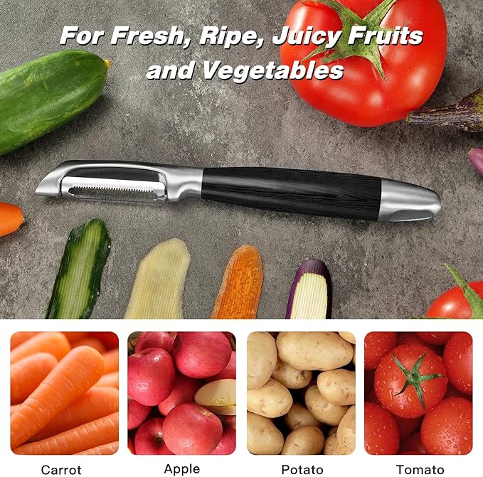 KULUNER 304 Stainless Steel Multi-Function Kitchen Peeler - With Solid Wood Handle, Sharp Durable Blade, Effortlessly Peels Vegetables and Fruits, Essential Kitchen Tool（ Type I）