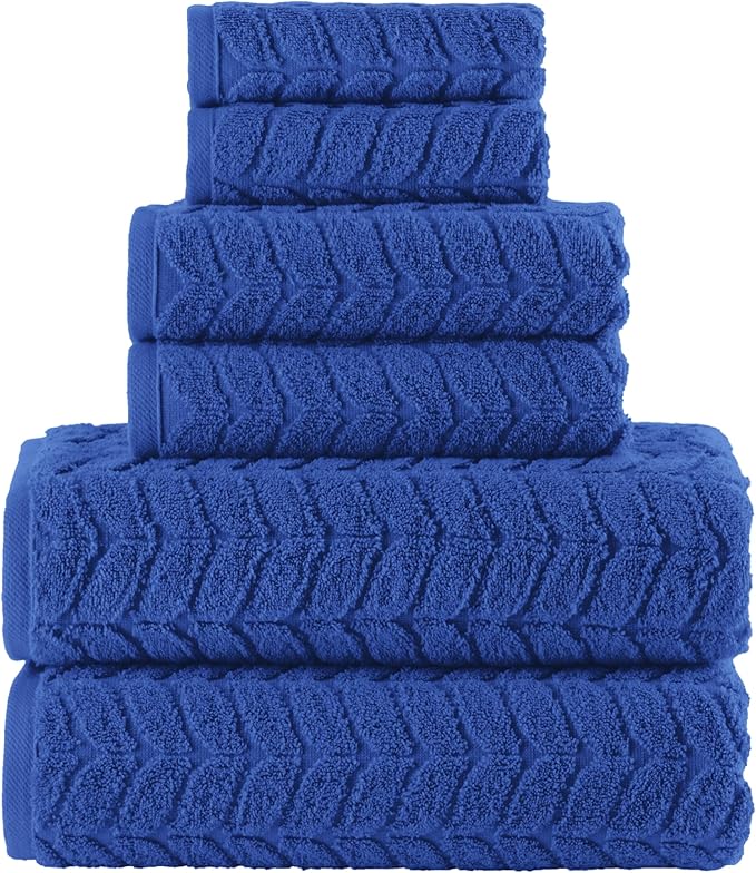 Elegant Comfort Luxury 6-Piece 100% Turkish Cotton Jacquard Braided Textured Premium Hotel Quality Towel Set– Soft and Absorbent, Includes 2 Bath Towels, 2 Hand Towels and 2 Washcloths, Royal Blue
