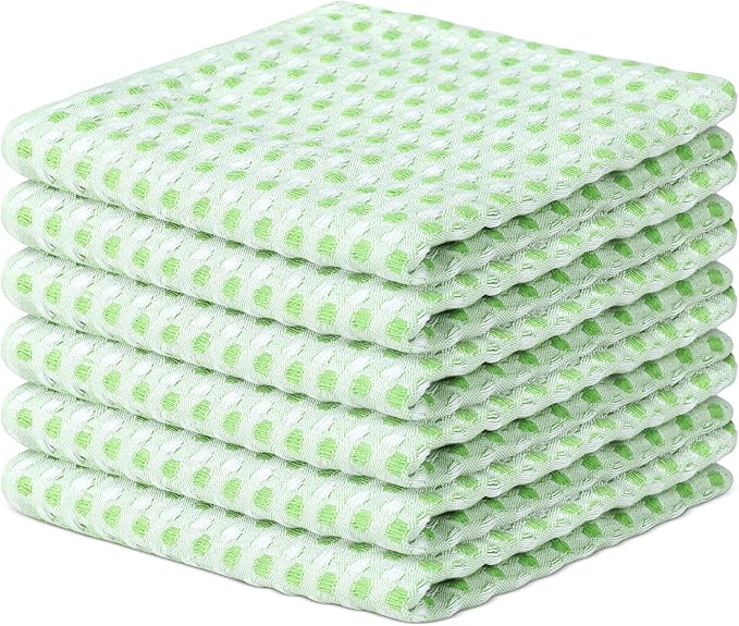 Vintage Vista 100% Cotton Dish Cloths (Pack of 6) - Dish Rags for Washing Dishes - Reusable & Highly Absorbent Kitchen Towels - Kitchen Rags fo Easter - (12" x 12" - Green Honeycomb)