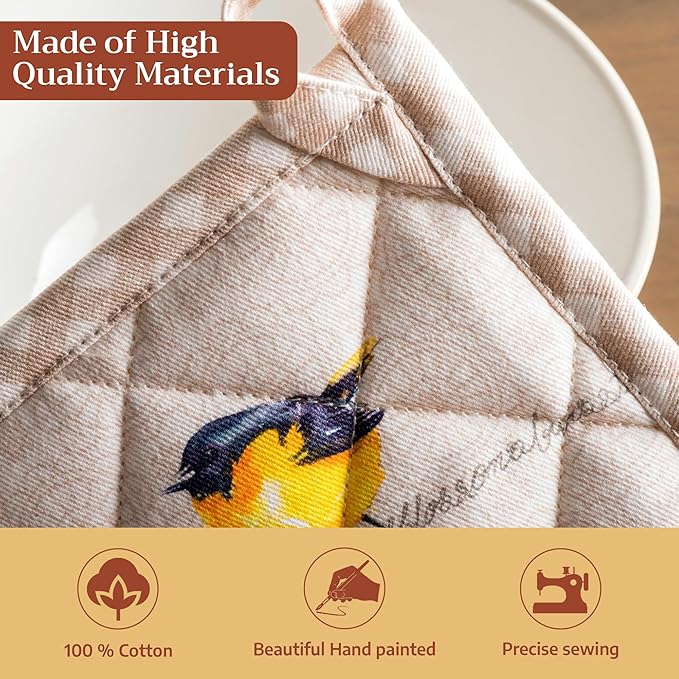 Maison d' Hermine Birdies On Wire 100% Cotton Pot Holder, 8 - inch by 8 - inch.