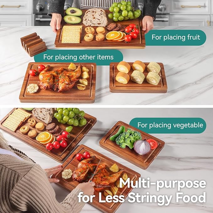 LAZIOPATER Wood Cutting Board Set, 3-Piece Rectangular Boards for Kitchen, 18x12x0.75 Inches, Hand Wash Only (Acacia Wood)