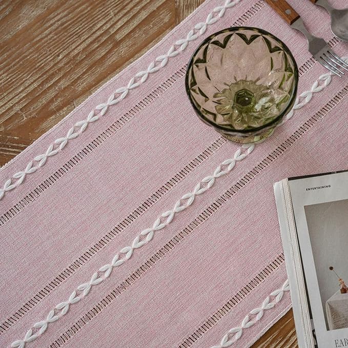 Niviy Pink Table Runner 72 Inches Long with Tassels - Gifts for Women, Birthday Table Decorations Linen Runners for Wedding Party Baby Shower Decor (Pink, 12"×72")