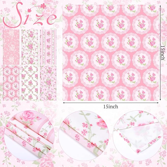 Floral Cloth Napkins 6 Patterns Washable Dinner Tea Party Napkins Reusable Plant Flowers Square Napkin Cotton Towel Decorative for Spring Wildflower Party(Pink Flowers,24 Pcs)