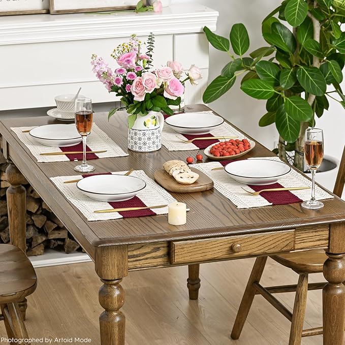 Artoid Mode Red Farmhouse Rustic Placemats Set of 6,12x18 Inch Seasonal Holiday Hollow Table Mats Party Kitchen Dining Decoration