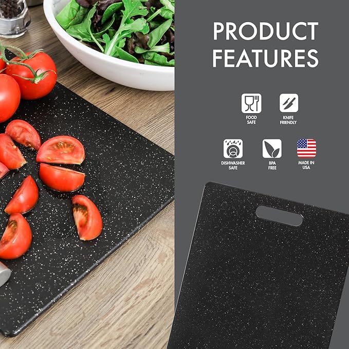 Dexas Superboard Cutting Board with Handle 11 x 14.5 inch Midnight Granite, Kitchen Prep Board, Dishwasher Safe, Non-Porous Poly Surface, Made in USA