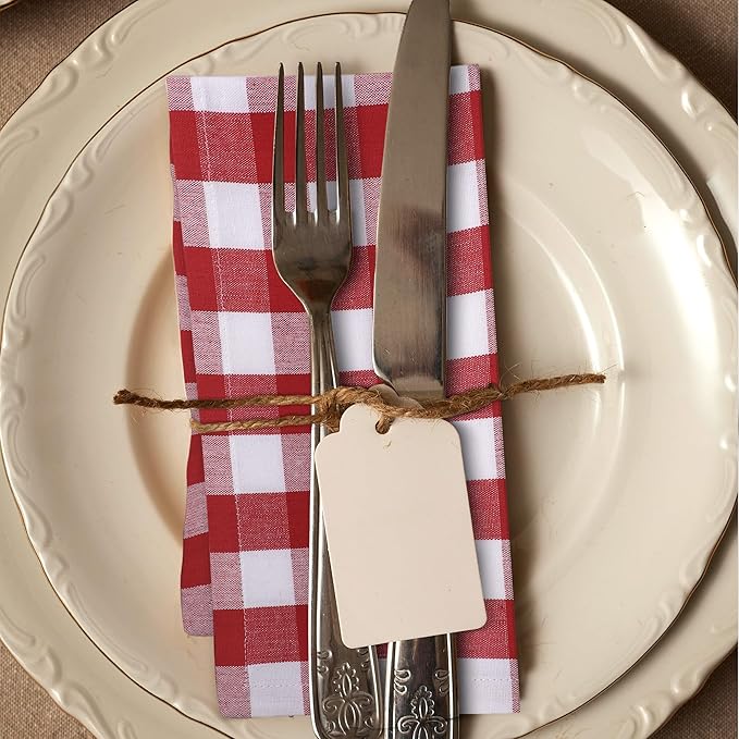 Urban Villa Cotton Dinner Napkins Set of 6, Highly Absorbent 20x20 Inches Premium Cloth Napkins Hotel Quality Reusable & Washable Table Dinner Napkins for Home & Weddings - Red/White, Checks