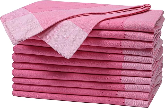 HOMIDATE Cotton Cloth Dinner Napkins Set of 12 – 20x20 Pink Multi Double Hemstitched – Machine Washable Fabric Napkins for Weddings, Parties & Dining Tables