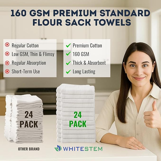 Flour Sack Towels | Tea Towel for Crafts | Kitchen | Dish | Cotton Blank Towel for Embroidery | Baking Bread Proofing Linen Cover | Thick Absorbent Quick Dry | 24 Pack 18"x28" Natural
