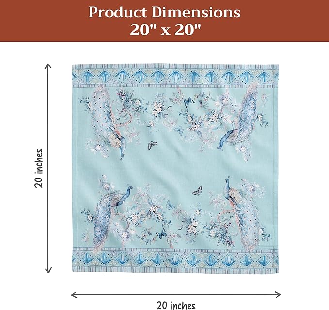 Maison d' Hermine Napkin 100% Combed Cotton Premium Set of 4 Decorative Washable Table Cloth Napkins for Dining, Home, Wedding, Banquet, Peacock Utopia - Pastel Turquoise (20”x20”)