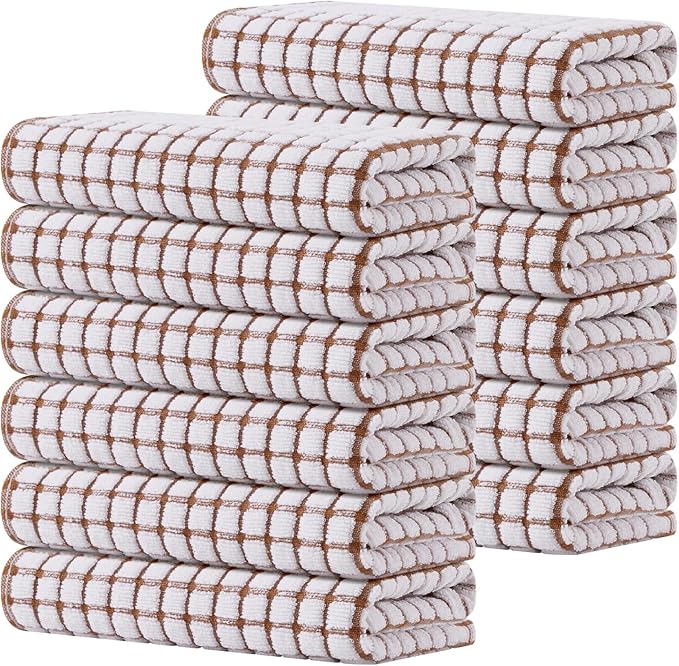 Kitinjoy Cotton 12 Pack Terry Kitchen Towels, 16 x 25 Inches Super Soft and Absorbent Dish Towels, Quick Drying Hand Towels for Kitchen Drying, Brown