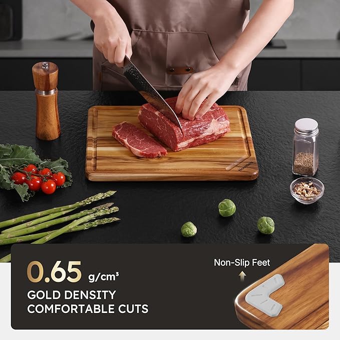 Teak Wood Cutting Board for Kitchen 13inch Charcuterie Board Serving Heavy Duty Non Toxic Slip Over Sink Solid Thick Haus Wooden Chopping Board Large Big Small Meat Best Kitchen Essential Gift