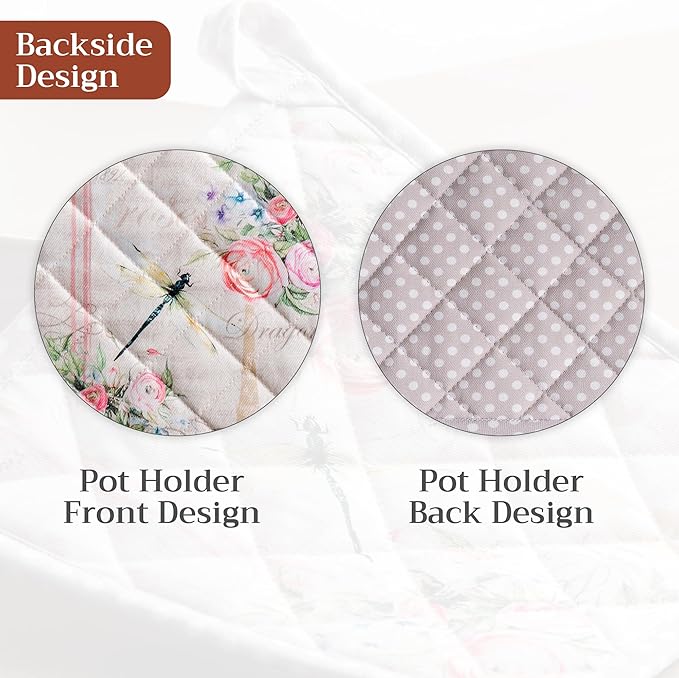 Maison d' Hermine Pot Holders 100% Cotton Heat Resistant Potholders 8" x 8" Hot Pads with Loop BBQ Cooking Baking Gifts for Mothers Day Handling Hot Pans Spring/Summer (Pack of 1, Champ De Mars)