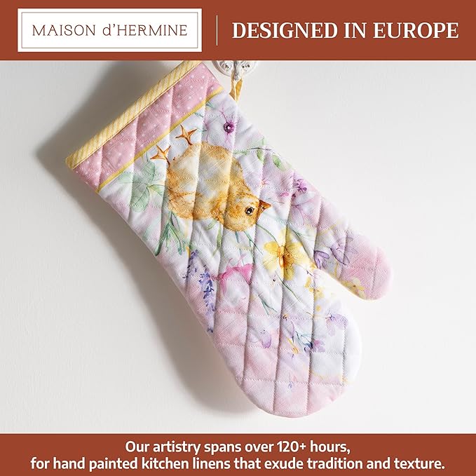Maison d'Hermine Oven Gloves 100% Cotton Oven Mitt 7" x 13" with Loop Heat Resistant BBQ Cooking Gloves Baking Grilling Gifts for Mothers Day Spring/Summer (Pack of 1, Easter Zest)