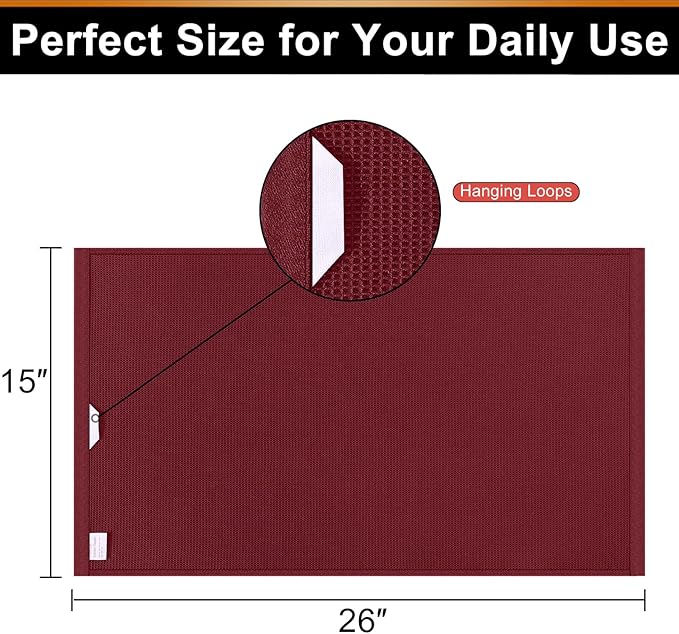 Homaxy 100% Cotton Waffle Weave Kitchen Towels - 4 Pack Soft and Absorbent Dish Towels - 16 x 26 Inches Quick Dry Hand Towels - Burgundy