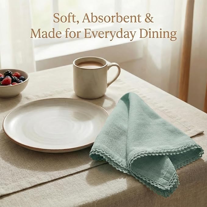 ACCENTHOME Teal Cloth Napkins Set of 12 - 18x18 inch Cotton Dinner Napkins - Washable Soft Premium Hotel Quality Reusable Napkins for Family Dinners, Weddings & Everyday Use