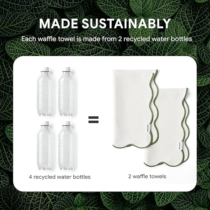 RECYCO Waffle Kitchen Towel Set of 2 - Quick Dry Microfiber Sustainable Dish Towels - Ultra Absorbent Reusable Cleaning Tea Towels - Lightweight Hand Towels,16”x 28”, Lorden Green