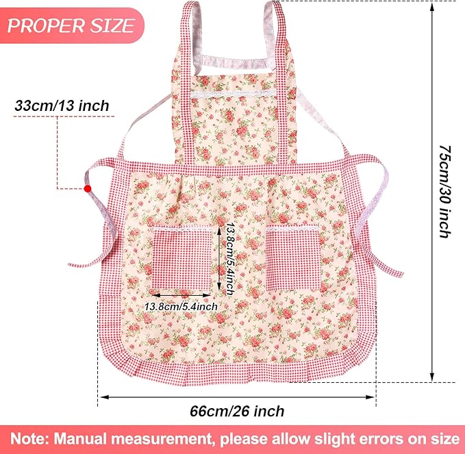 Syhood 3 Pieces Women Floral Aprons with Pockets Vintage Flower Kitchen Cooking Aprons with Adjustable Strap Cute Apron for Kitchen Baking Gardening Household Cleaning Gift Supplies