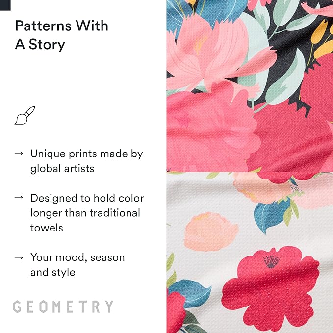 GEOMETRY Kitchen Tea Towels - Quick Dry Microfiber Dish Towels for Kitchen Roses for You, 18" x 30" 2-Pack