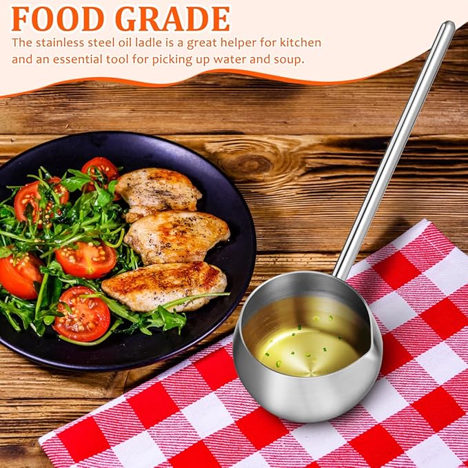 Luxshiny Stainless Steel Soup Ladle With Pour Spout Long Handle Water Oil Ladle for Kitchen Cooking Serving Soups and Drizzle Sauces Silver 280ml