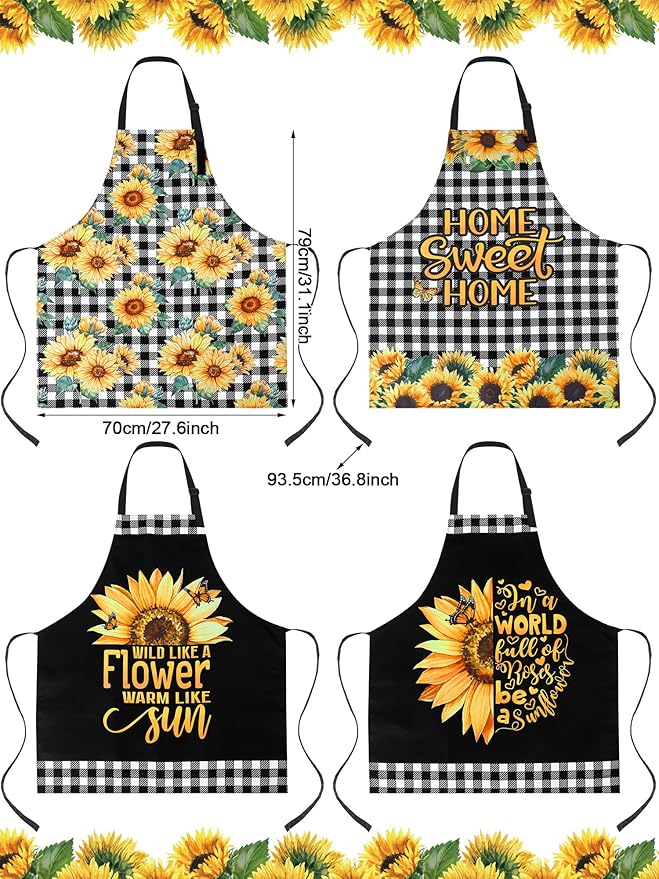 Geetery 4 Pcs Chicken Aprons for Women Rooster Print Apron Waterproof Adjustable for Kitchen Cooking